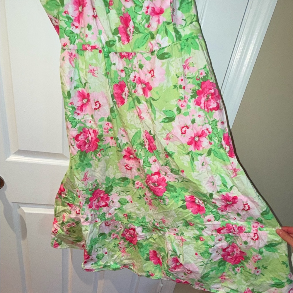 Like New Torrid Size 1 Floral Spring Midi Sundress Garden Pink Green - Picture 4 of 13